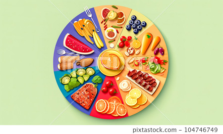 plate with healthy food for good condition and longevity, made with Generative AI 104746749
