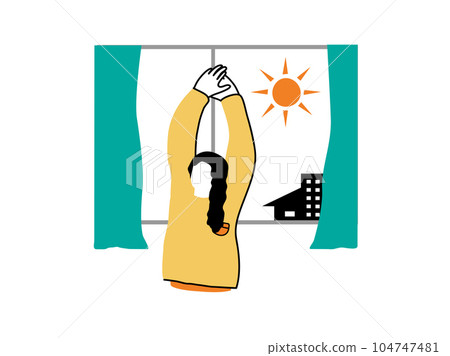 女人早上醒來，沐浴在陽光下 104747481