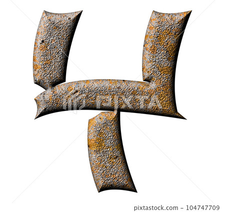 3D rendered illustration.Decorative concrete letter with lichen and moss.Art font. 104747709