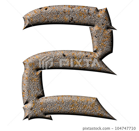 3D rendered illustration.Decorative concrete letter with lichen and moss.Art font. 104747710