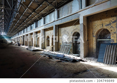 Kiev, Ukraine August 29, 2020: history of Ukraine empty workshop of the Arsenal plant in the center of Kiev Kiev, Ukraine August 29, 2020: history of Ukraine empty workshop of the Arsenal plant in the center of Kiev 104749849