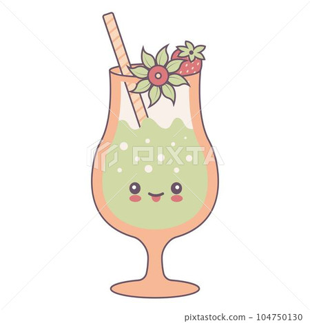 Cocktail in style kawaii. Flat cartoon colorful vector illustration. Cocktail in style kawaii. Flat cartoon colorful vector illustration. 104750130