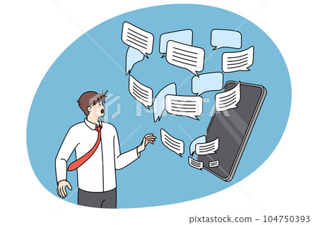Man overwhelmed with email notification on cellular 104750393