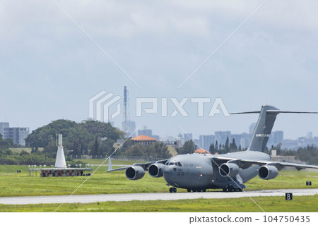 Kadena Air Base runway and US aircraft 104750435