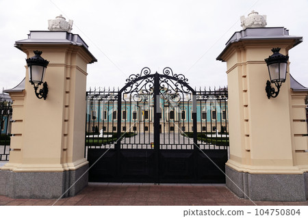 Kiev, Ukraine November 1, 2019: The Mariinsky Palace after reconstruction is a monument of tsarism in Kiev Kiev, Ukraine November 1, 2019: The Mariinsky Palace after reconstruction is a monument of tsarism in Kiev 104750804