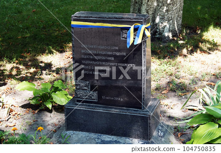 Kiev, Ukraine July 6, 2021: Monument to the Heavenly Hundreds National Medical University named after O.O. Bogomolets in the city of Kiev Kiev, Ukraine July 6, 2021: Monument to the Heavenly Hundreds National Medical University named after O.O. Bogomolets in the city of Kiev 104750835