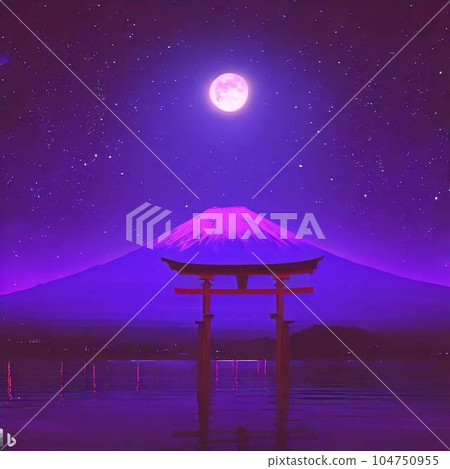 Torii and starry sky illuminated by moonlight 104750955