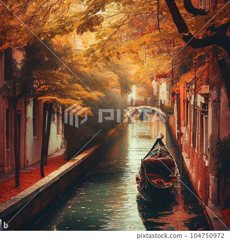 Beautiful autumn leaves and gondola 104750972