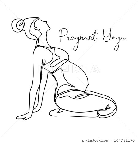 One continuous single drawing line Vector illustration of yoga pose for pregnant. International yoga day. One continuous single drawing line Vector illustration of yoga pose for pregnant. International yoga day. 104751176