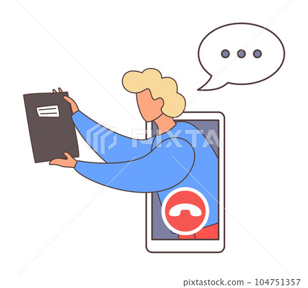 Man talking with someone through videocall, video conference at phone, online conversation 104751357