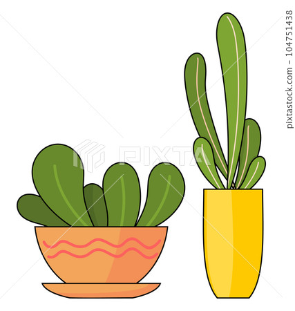 Decorative potted plants. Vector illustration of decorative green plants in pots on white bsckground Decorative potted plants. Vector illustration of decorative green plants in pots on white bsckground 104751438