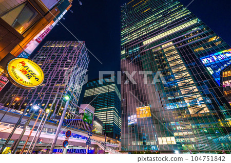 Tokyo cityscape in Japan Looking at the skyscraper group of "Tokyu Village" such as the building of Sakuragaoka redevelopment from Shibuya station = July 2 104751842