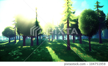 cartoon landscape with hills and forest 104751959