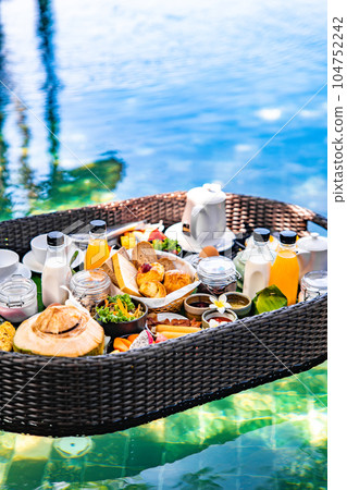Floating breakfast in pool in Lamai beach resort in Koh Samui, Thailand 104752242