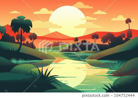 Beautiful sunset tropical beach with palm tree and pink sky for travel and vacation in holiday relax time 104752444