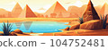 Giza plateau landscape with egyptian pharaohs pyramids complex illuminated with bright sunlight cartoon  background. Ancient historical, famous touristic attractions in african desert 104752481