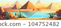 Giza plateau landscape with egyptian pharaohs pyramids complex illuminated with bright sunlight cartoon  background. Ancient historical, famous touristic attractions in african desert 104752482