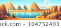 Giza plateau landscape with egyptian pharaohs pyramids complex illuminated with bright sunlight cartoon  background. Ancient historical, famous touristic attractions in african desert 104752493