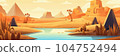 Giza plateau landscape with egyptian pharaohs pyramids complex illuminated with bright sunlight cartoon  background. Ancient historical, famous touristic attractions in african desert 104752494