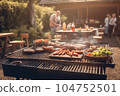 A man with a barbecue plate at a party between friends. Food, people and family time concept. 104752501