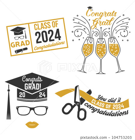 Set of Vector Class of 2024 badges Concept for shirt, print, seal, overlay or stamp, greeting, invitation card. Typography design- stock vector. 104753203