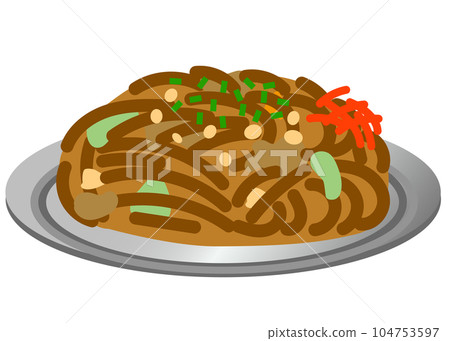 Illustration of yakisoba on a plate 104753597