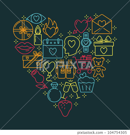 Valentines day concept with love icons in line style 104754305