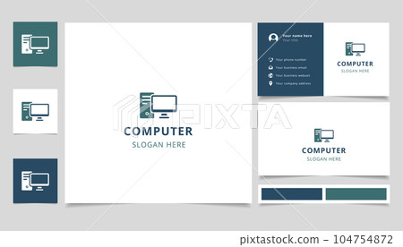 Computer logo design with editable slogan. Branding book and business card template. 104754872