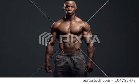 Muscular Excellence: African American Fitness Model Embracing Hard Work. Generative AI 104755472