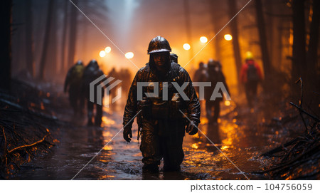 消防員救火（AI 生成）插圖素材 [104756059] PIXTA圖庫