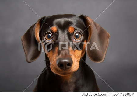 A Dachhund on a grey background 104756097
