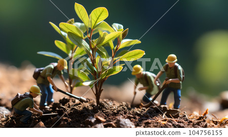 A small figure planting trees (AI-generated) 104756155