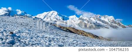 Zermatt, Switzerland - July 2nd: Panoramic view of different peaks of over 4000m Zermatt, Switzerland - July 2nd: Panoramic view of different peaks of over 4000m 104756235