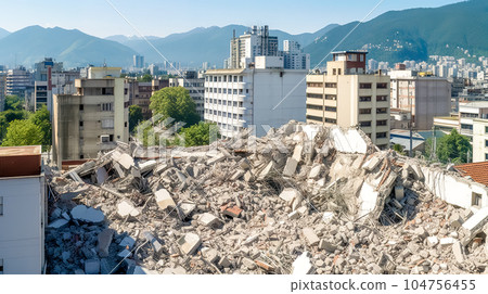 demolished old buildings in the city, made with Generative AI 104756455