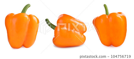 Set of ripe orange bell peppers on white background Set of ripe orange bell peppers on white background 104756719
