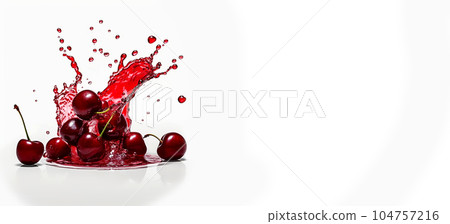 Cherries in a splash of juice highlighted on white background with space for text. AI generated Cherries in a splash of juice highlighted on white background with space for text. AI generated 104757216