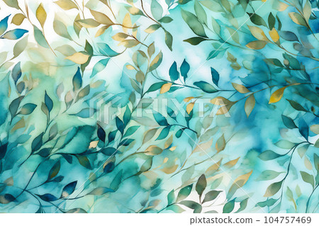Turquoise Watercolor Leaves A Creative Project. Generative AI. Turquoise Watercolor Leaves A Creative Project. Generative AI. 104757469