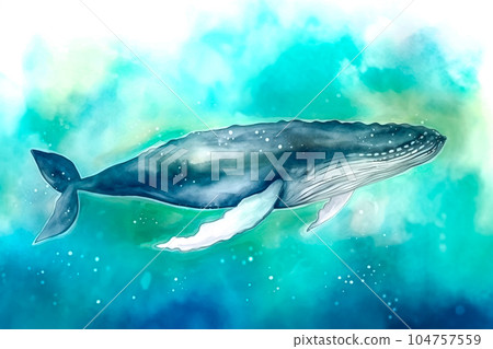 Vibrant watercolor artwork portraying a captivating whale in motion ai 104757559