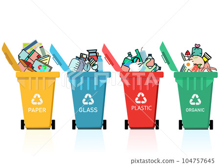 Close up  trash full the recycling bin.Pollution problem,Environment,save world.Vector Care recycling management and save world design. 104757645