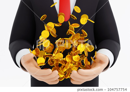 Businessman holding a lot of coin in hand, business success, 3D rendering. 104757754