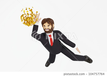 Businessman holding coin and jumping slam dunk, basketball hoop, success business, 3D rendering. Businessman holding coin and jumping slam dunk, basketball hoop, success business, 3D rendering. 104757764
