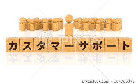 Wooden blocks and wooden stick figures printed with the letters Customer Support 104760378