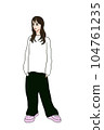 A woman with long hair wearing a white long T 104761235