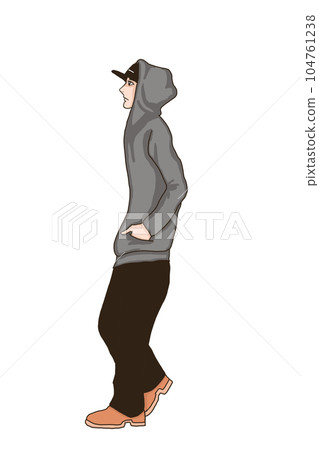 man walking with hands in pockets 104761238