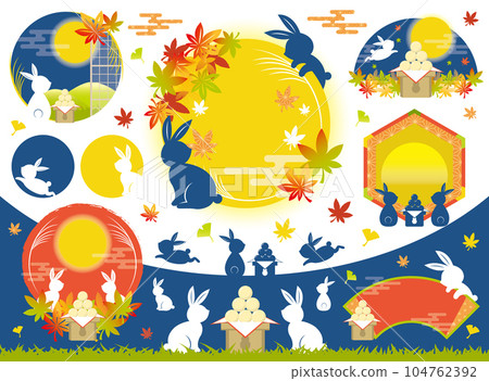 Moon viewing full moon mid-autumn moon illustration set no text 104762392