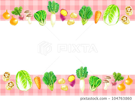 各種流行蔬菜插畫框素材A4橫排 104763860