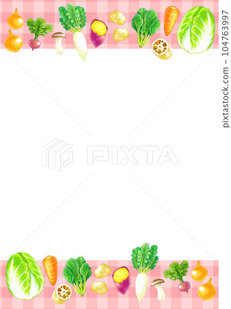 Illustration frame material of various kinds of popular vegetables A4 vertical 104763997