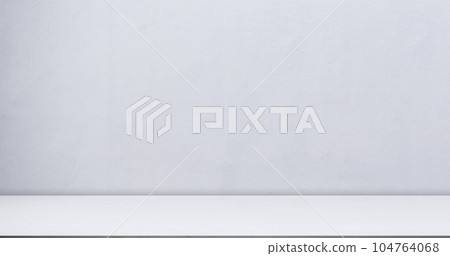 Grey White Studio Room Background Place Platform,Gray Pattern Table Kitchen Counter Bar Shelf Backdrop,Abstract Texture Design with Sun Light on Floor Wall,Workplace Desk Interior Template Plant. 104764068