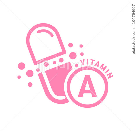 Vitamin A icon pink in capsule form simple line. Isolated on a white background. Medical symbol concept. Design for use on web app mobile and print media. Vector EPS10 illustration. 104764607