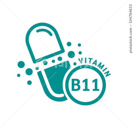 Vitamin B11 icon green in capsule form simple line. Isolated on a white background. Medical symbol concept. Design for use on web app mobile and print media. Vector EPS10 illustration. Vitamin B11 icon green in capsule form simple line. Isolated on a white background. Medical symbol concept. Design for use on web app mobile and print media. Vector EPS10 illustration. 104764633
